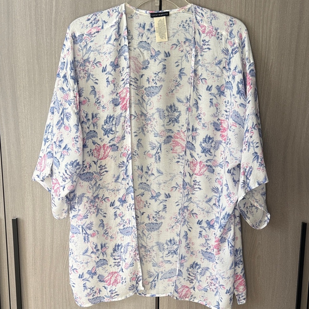 Lucky Brand Floral Open-Front Kimono - Pink and Blue